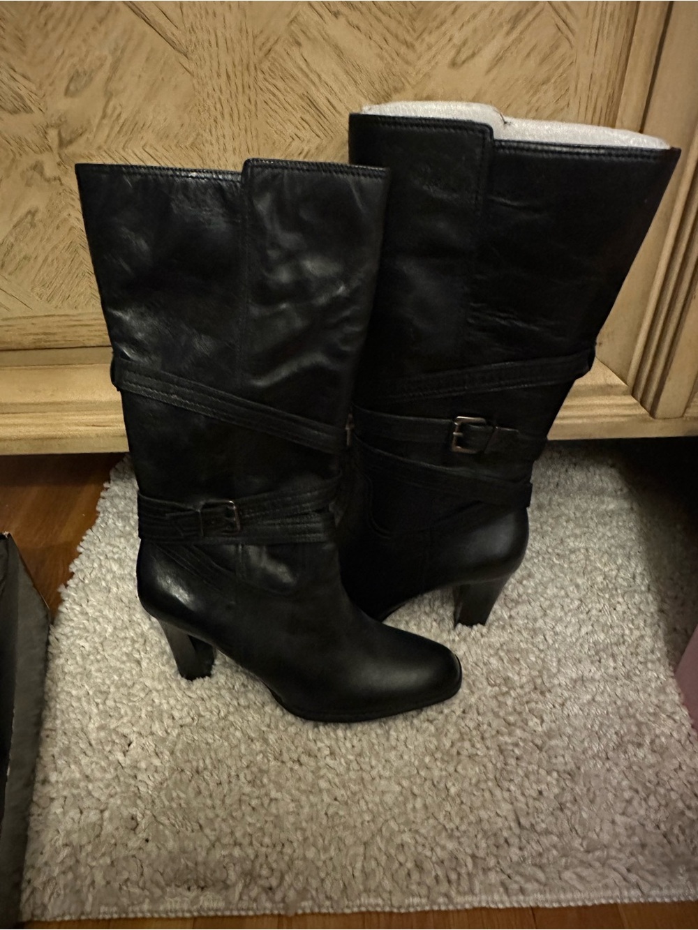 a.n.a Black Mid-Calf Buckle Heeled Boots